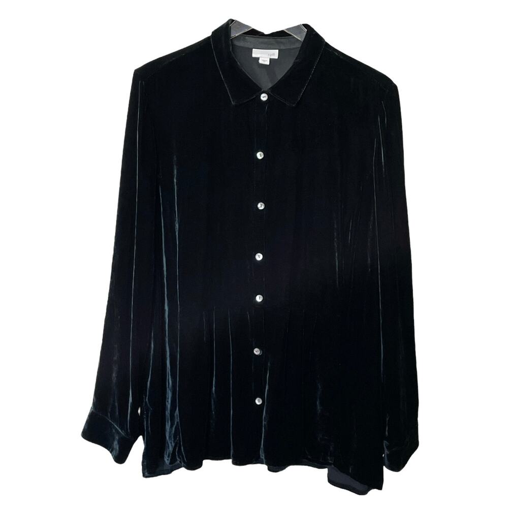 J.Jill Black Velvet Button Down Shirt Blouse (M)